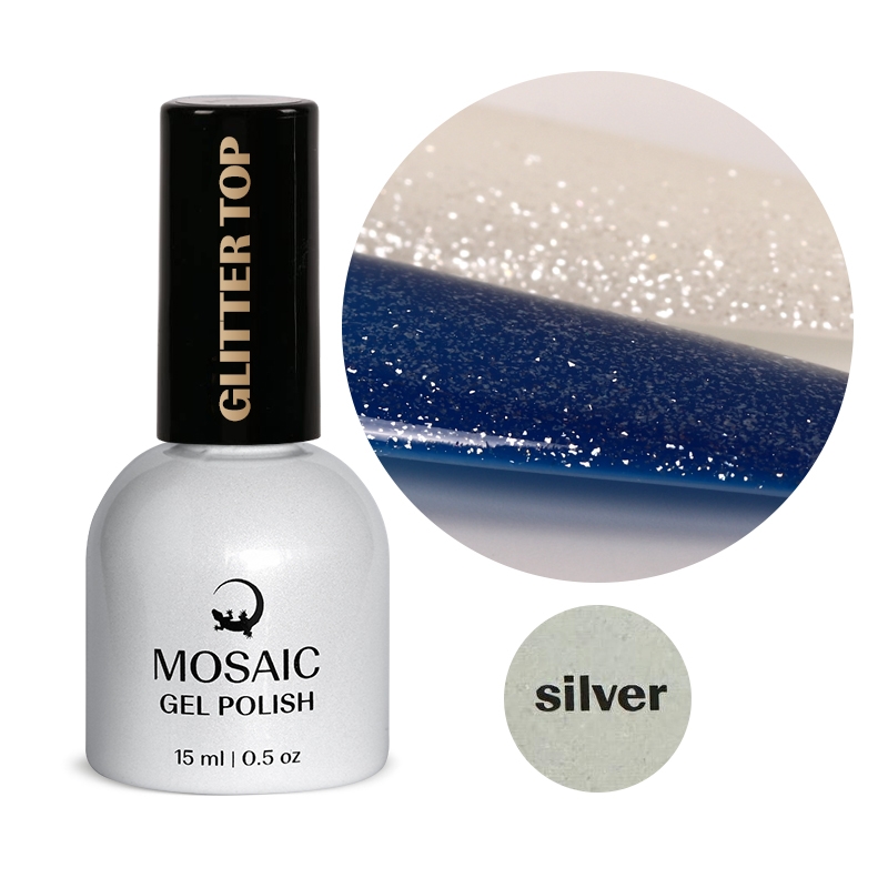 Mosaic Glitter top gel spark Silver 15 ml