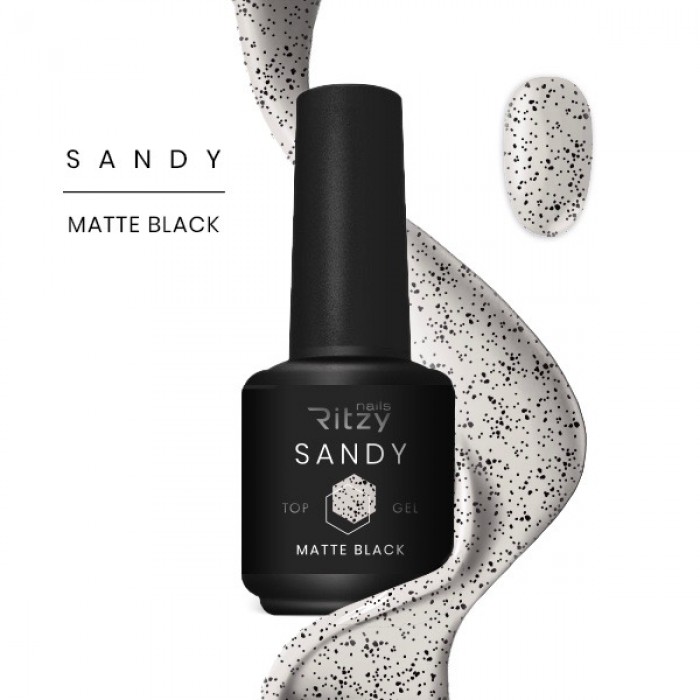 Ritzy Black sand matte top with black flakes no sticky layer 8 ml