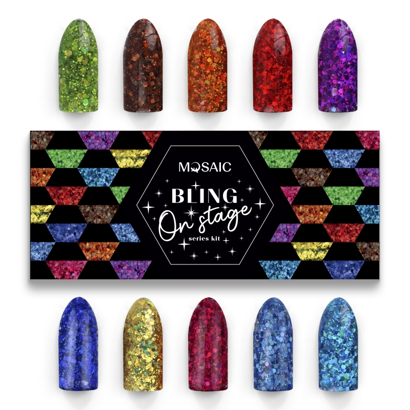 Mosaic Bling glitter gel On stage kit 10x5 ml