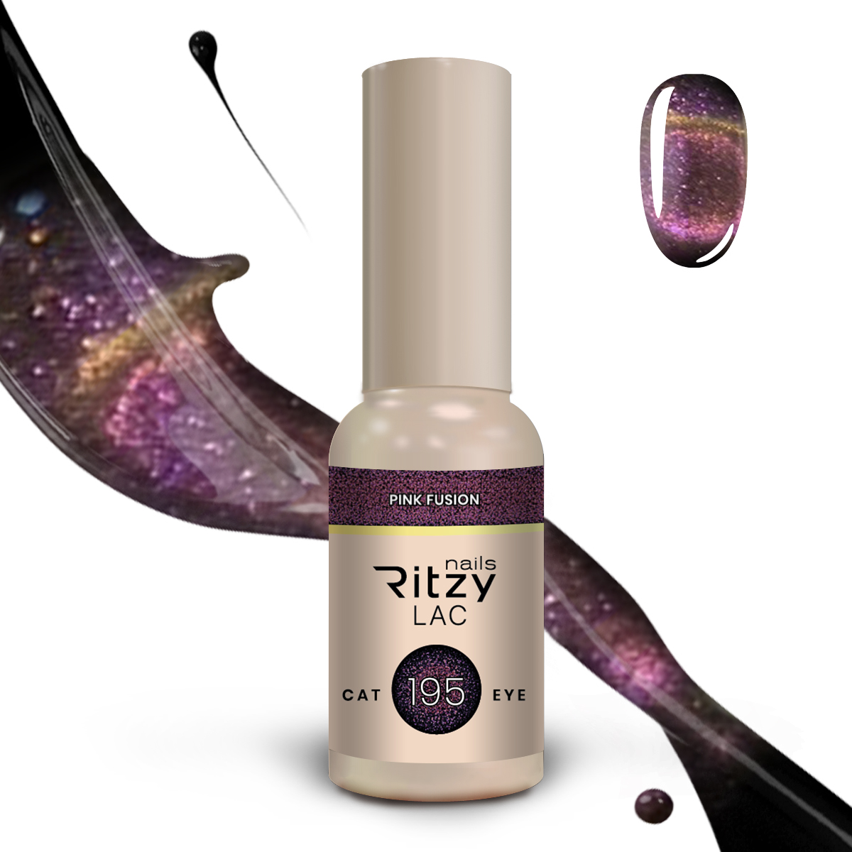 Ritzy Lac 195 Pink fusion Cat eye,"kaķa acs" efektu gēla laka 9 ml