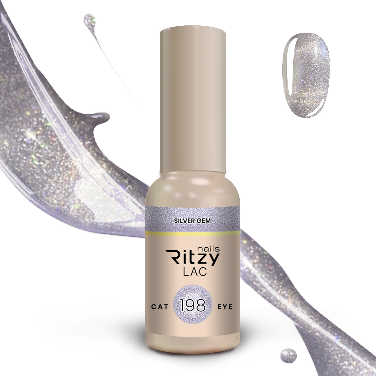 Ritzy Lac 198 Silver gem Cat Eye gel polish 9 ml