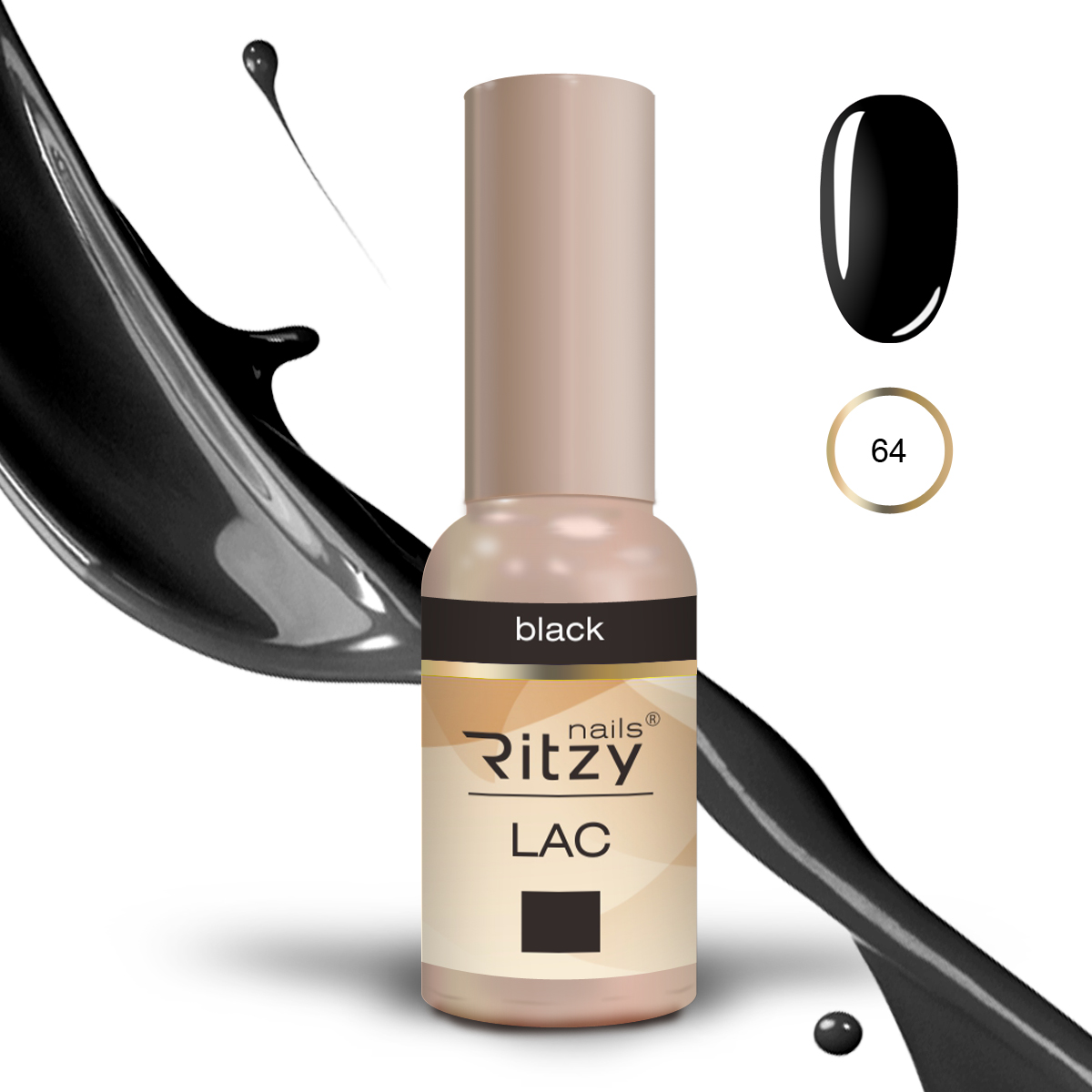 Ritzy Lac 64 Black gēla laka 9 ml